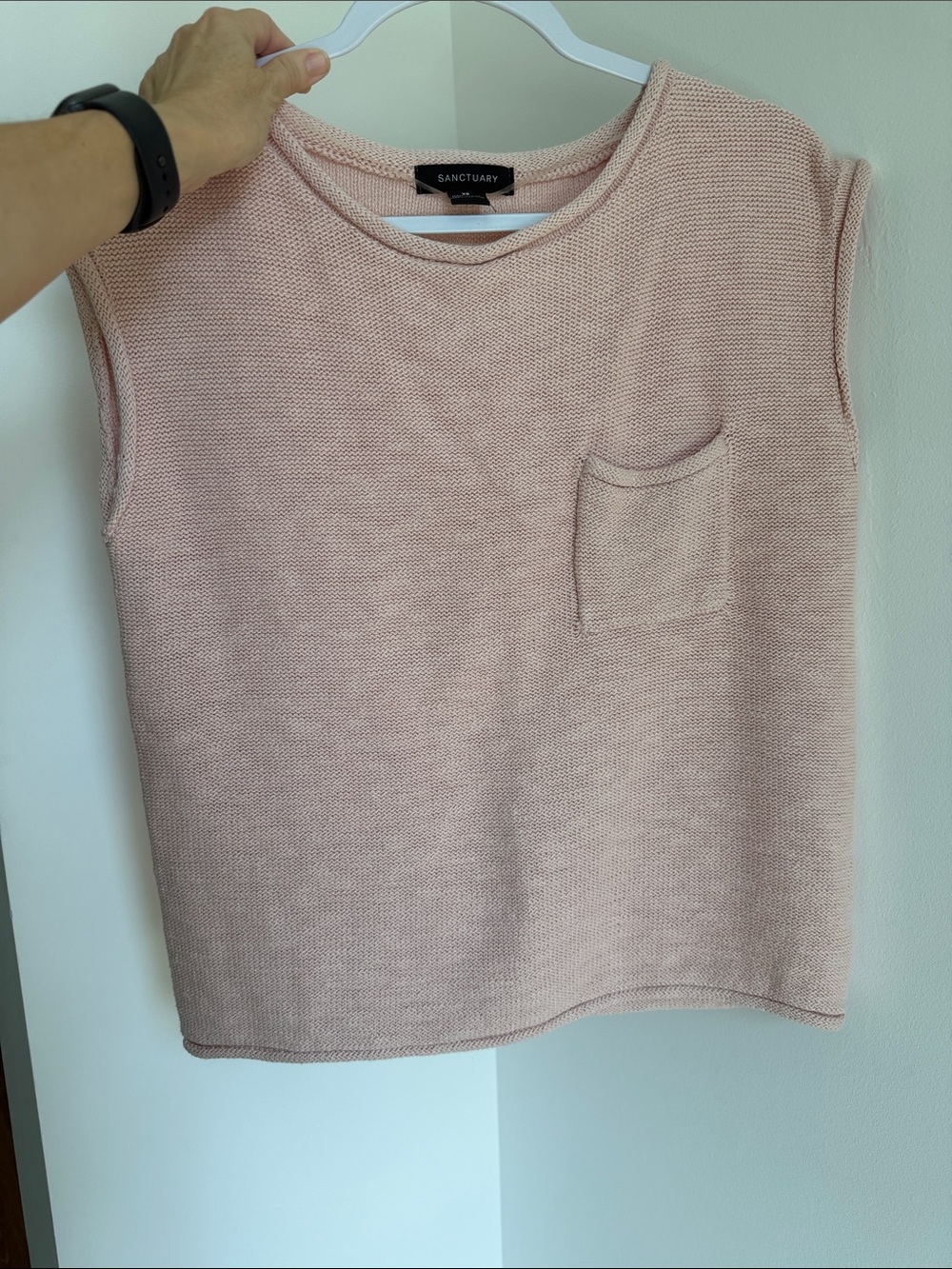 Sanctuary Light Pink Sleeveless Knit Tank with Chest Pocket